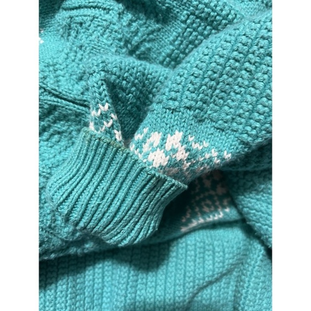 Vintage Saks Fifth Av Teal Sweater Made In Italy XL White Snowflake Pattern - Picture 12 of 15